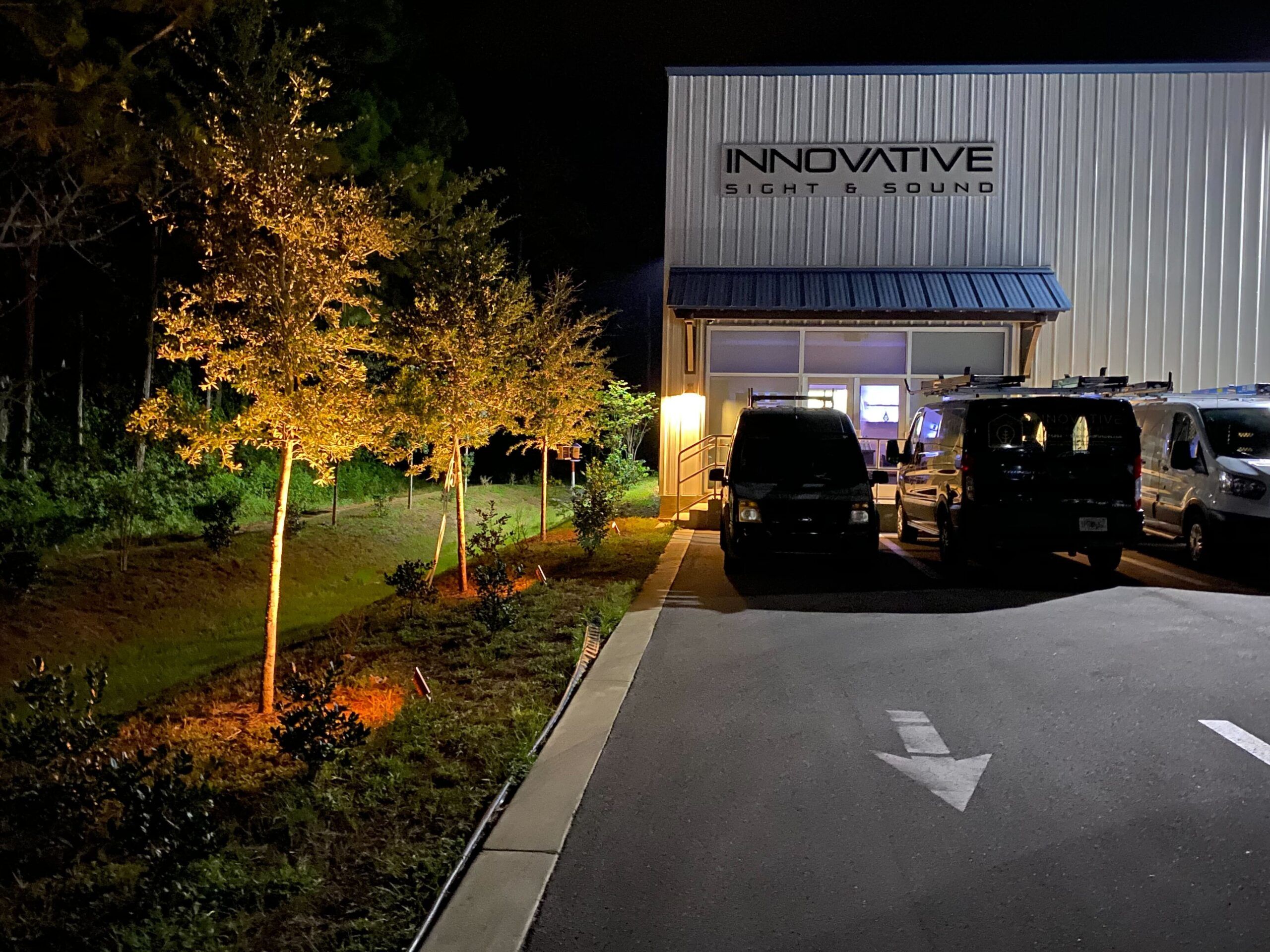 Innovative design center at dusk