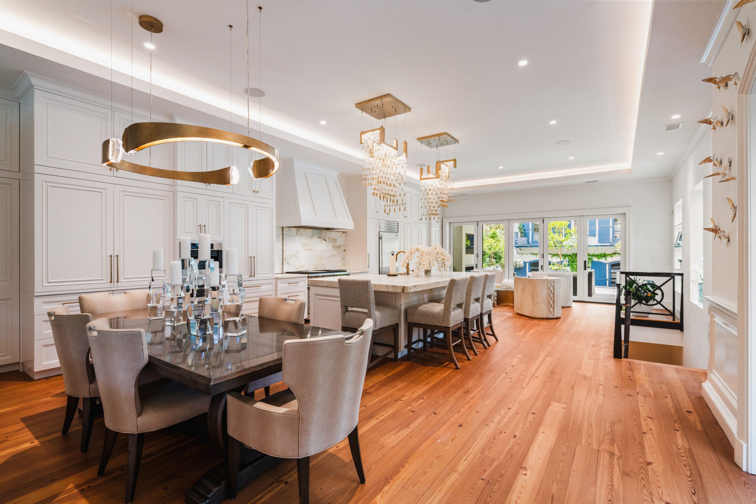 Kitchen and dining room with architectural lighting